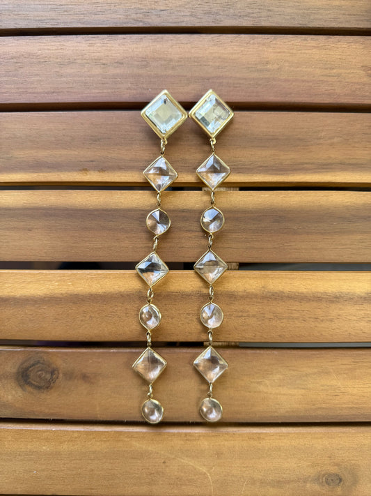 Gold Tone Dangle Rhinestone Earrings