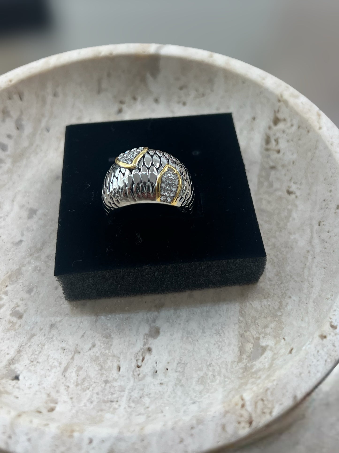 Two Tone And Crystal Ring