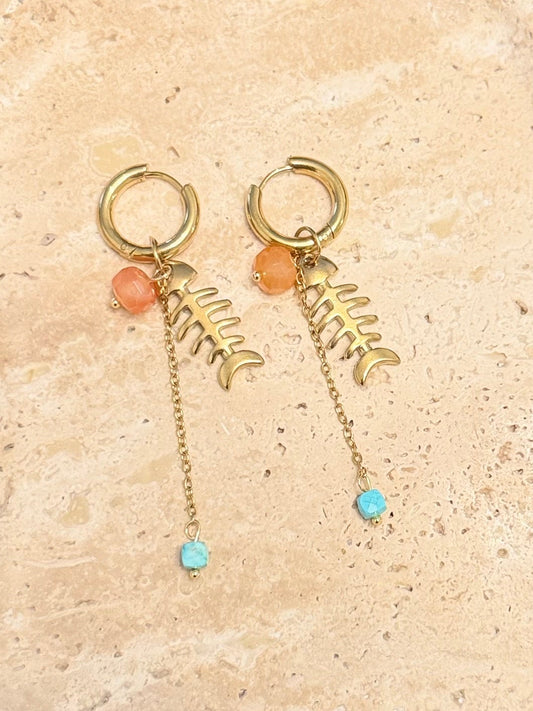 Gold Fish Bead Huggie  Earrings