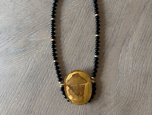 Vintage Beaded Gold Tone Pendant