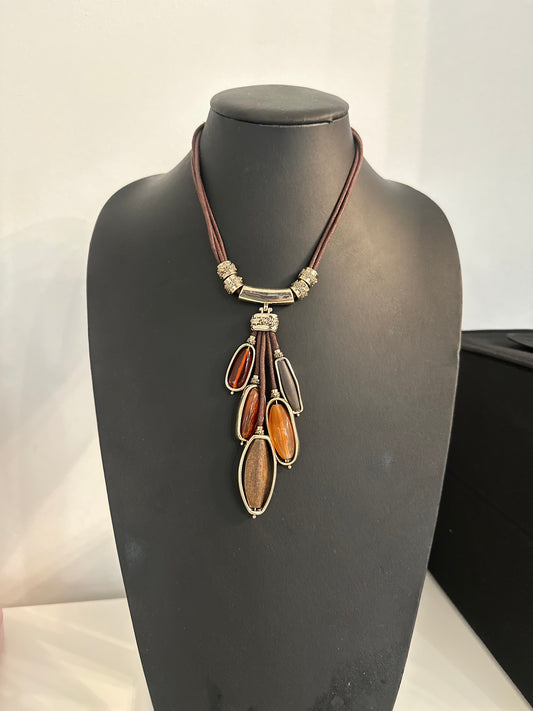 Brown Cord Multi Pendant Necklace