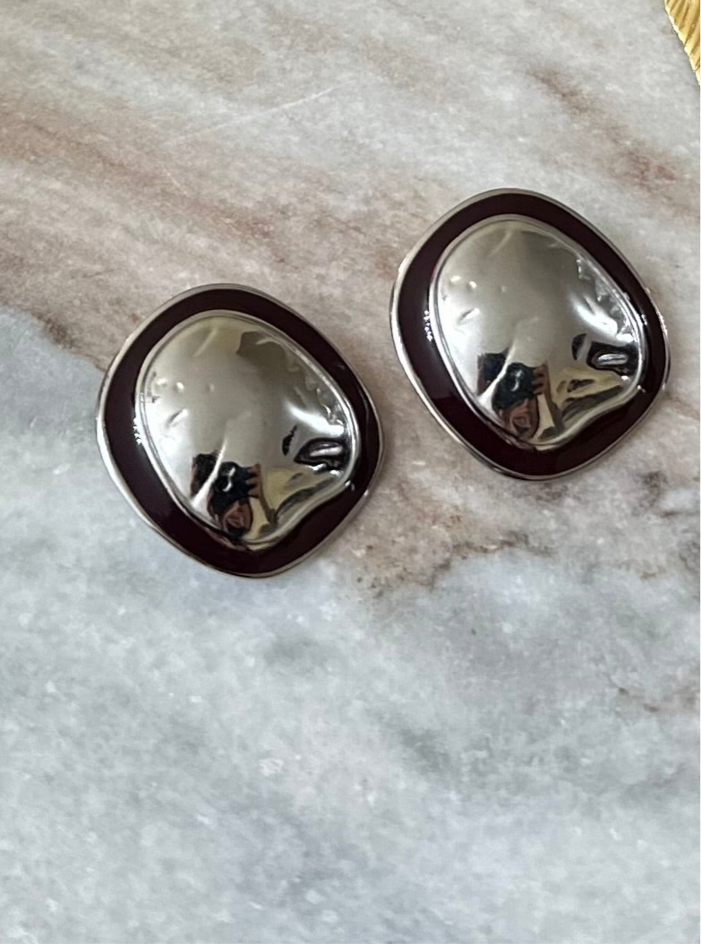 Silver and Brown Hammered Earring