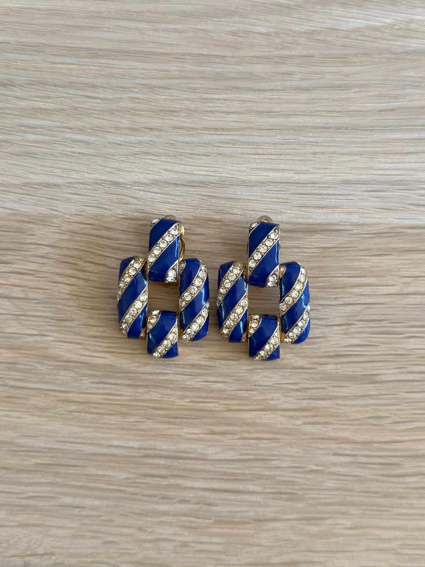 Ciner Navy Enamel and Crystal Door Knocker Earrings
