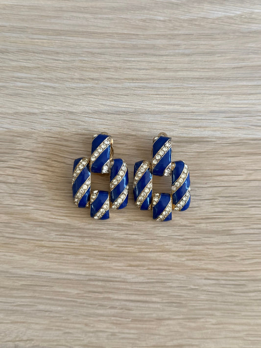 Ciner Navy Enamel and Crystal Door Knocker Earrings