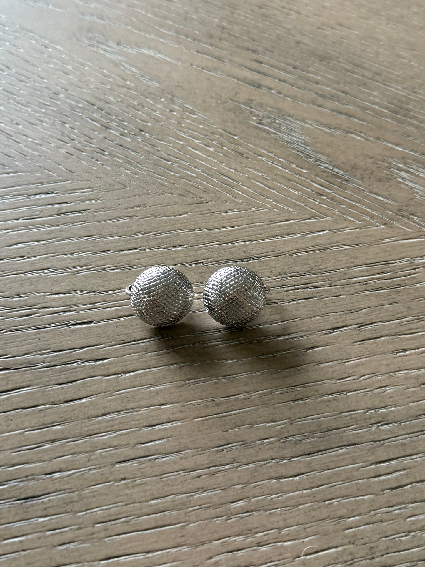 Crown Trifari Silver Dome Clip On Earrings Texture Button Vintage