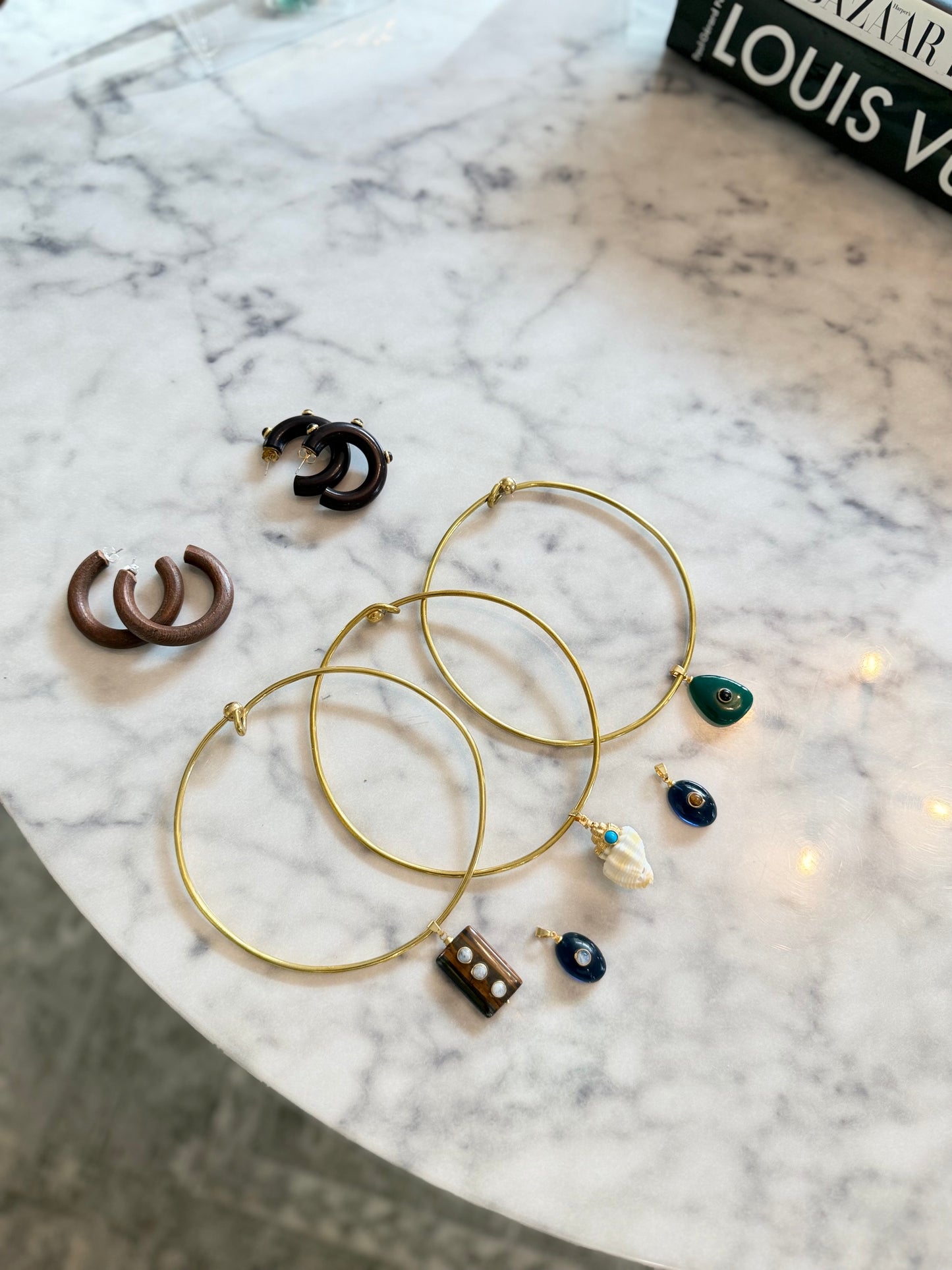 Gold Bar With White Shell Charm