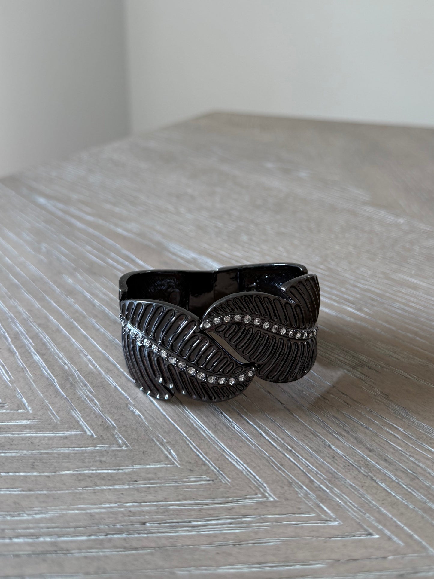 Vintage KJL Kenneth Jay Lane Leaves with Rhinestones Bangle Hinged Bracelet