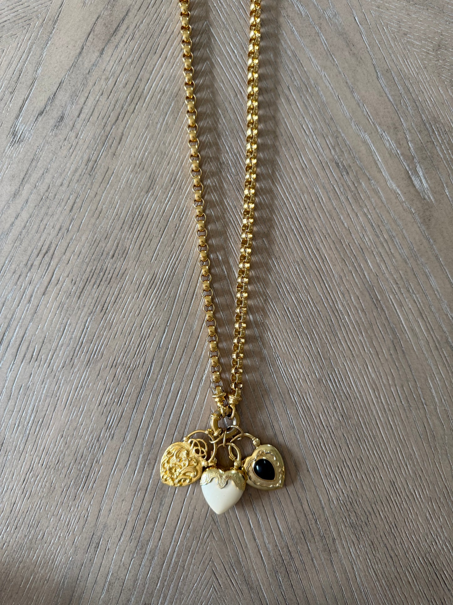 Vintage Joan Rivers Triple Heart Charm Necklace