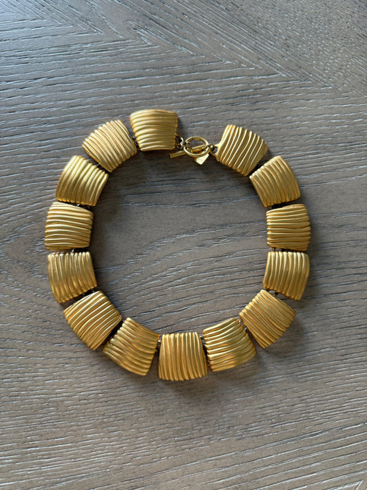 Gold Square Ribbed Collar Necklace