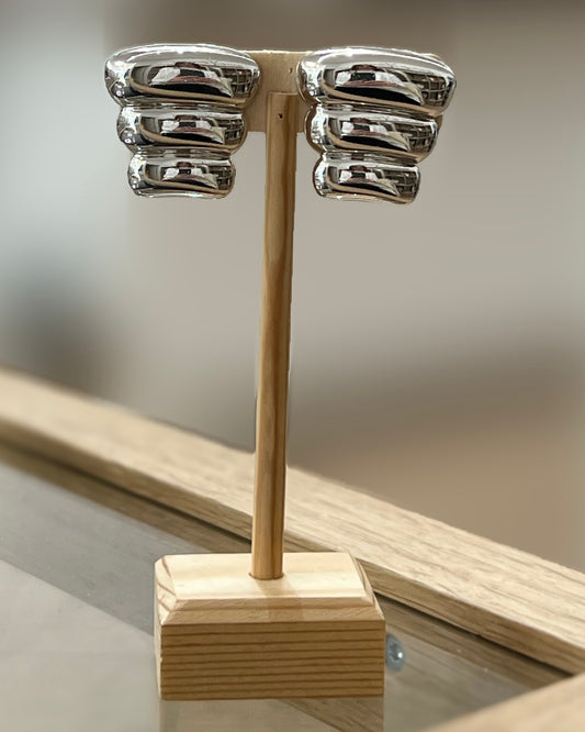 Three Puffed Silver Earrings