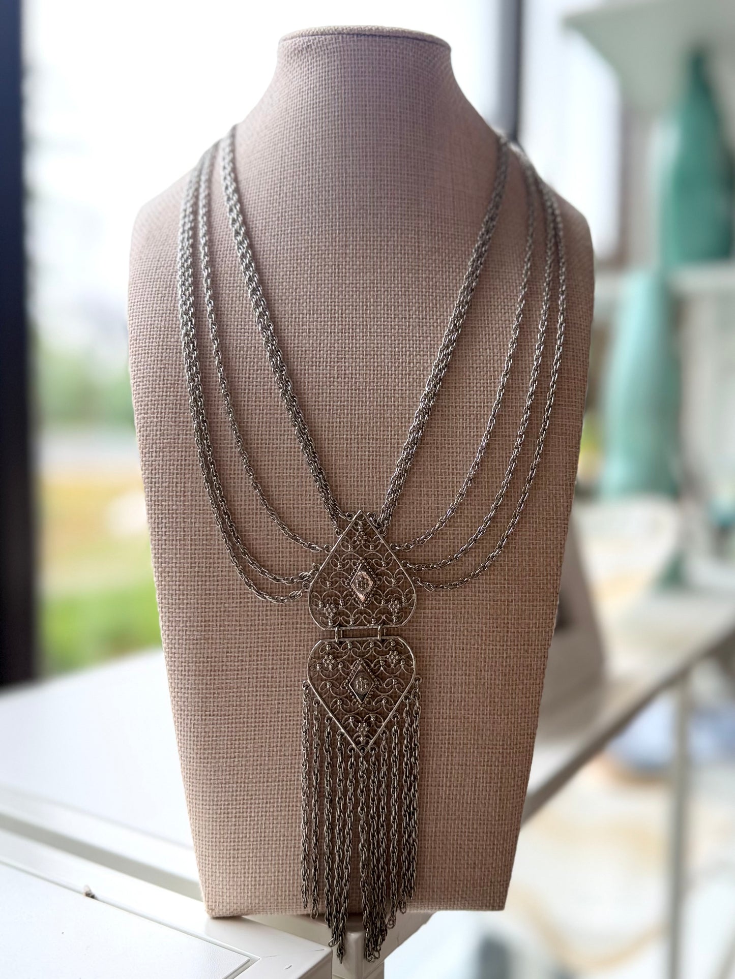 Vintage Egyptian Silver Statement Necklace