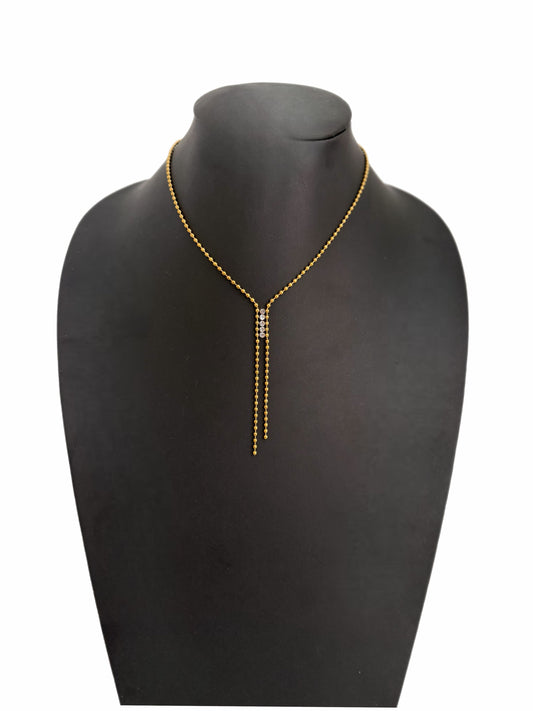 Gold Ball and Rhinestone Lariat Necklace