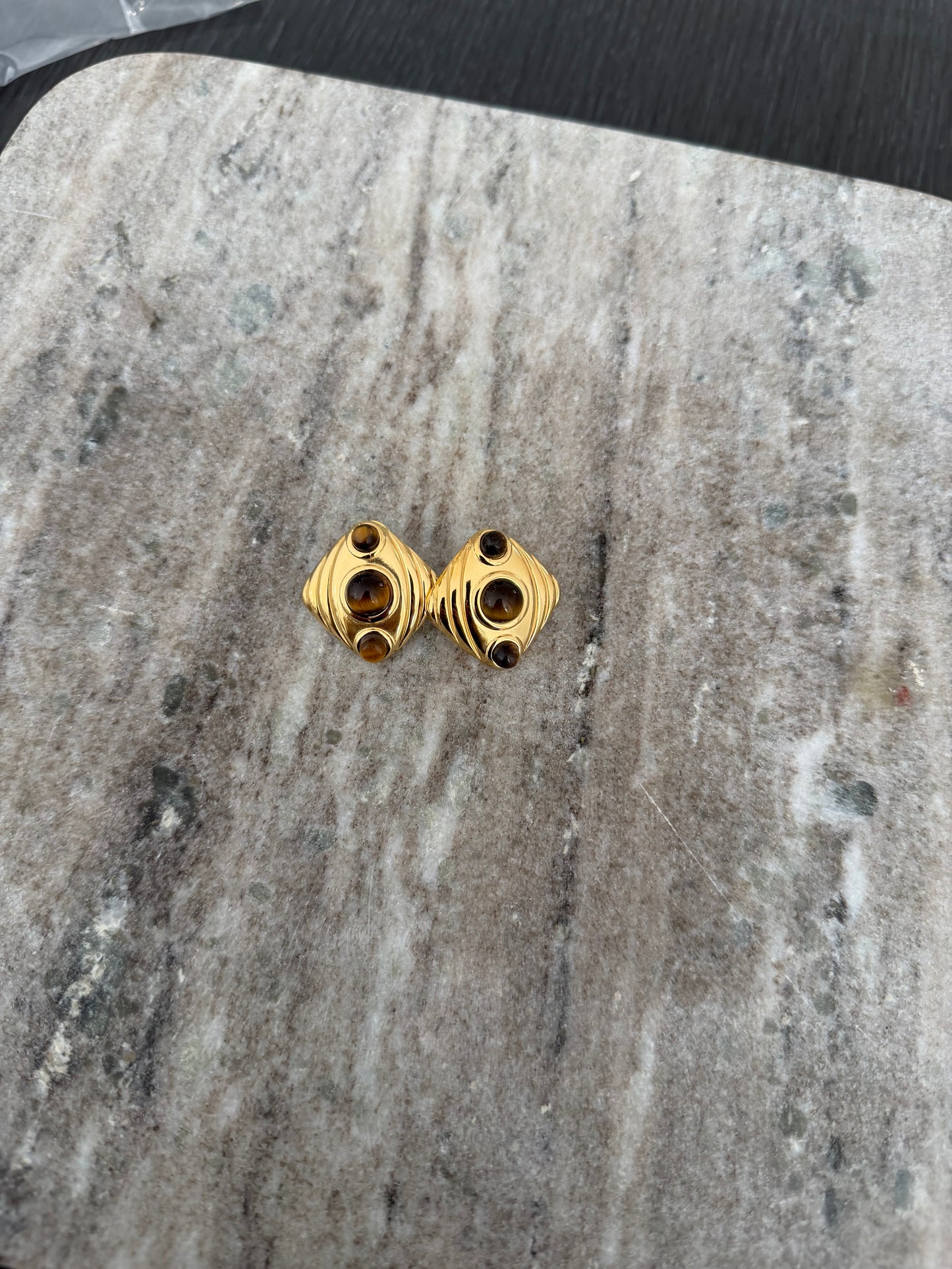 Tigers Eye and Gold Earrings