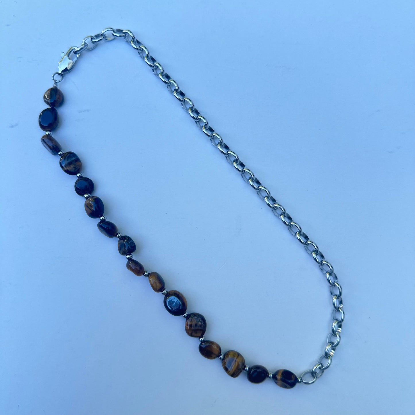 Silver Link and Tiger Eye Beaded Necklace