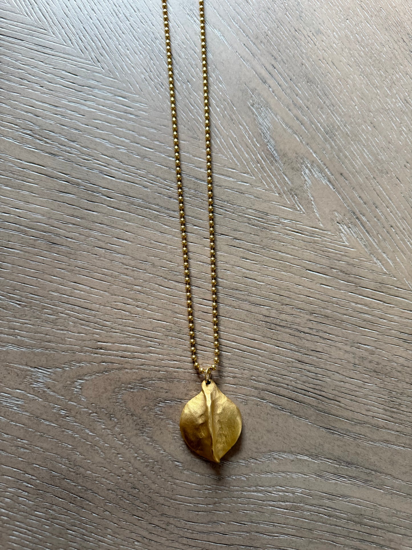 Vintage Leaf Necklace Brushed Gold Matte Chain