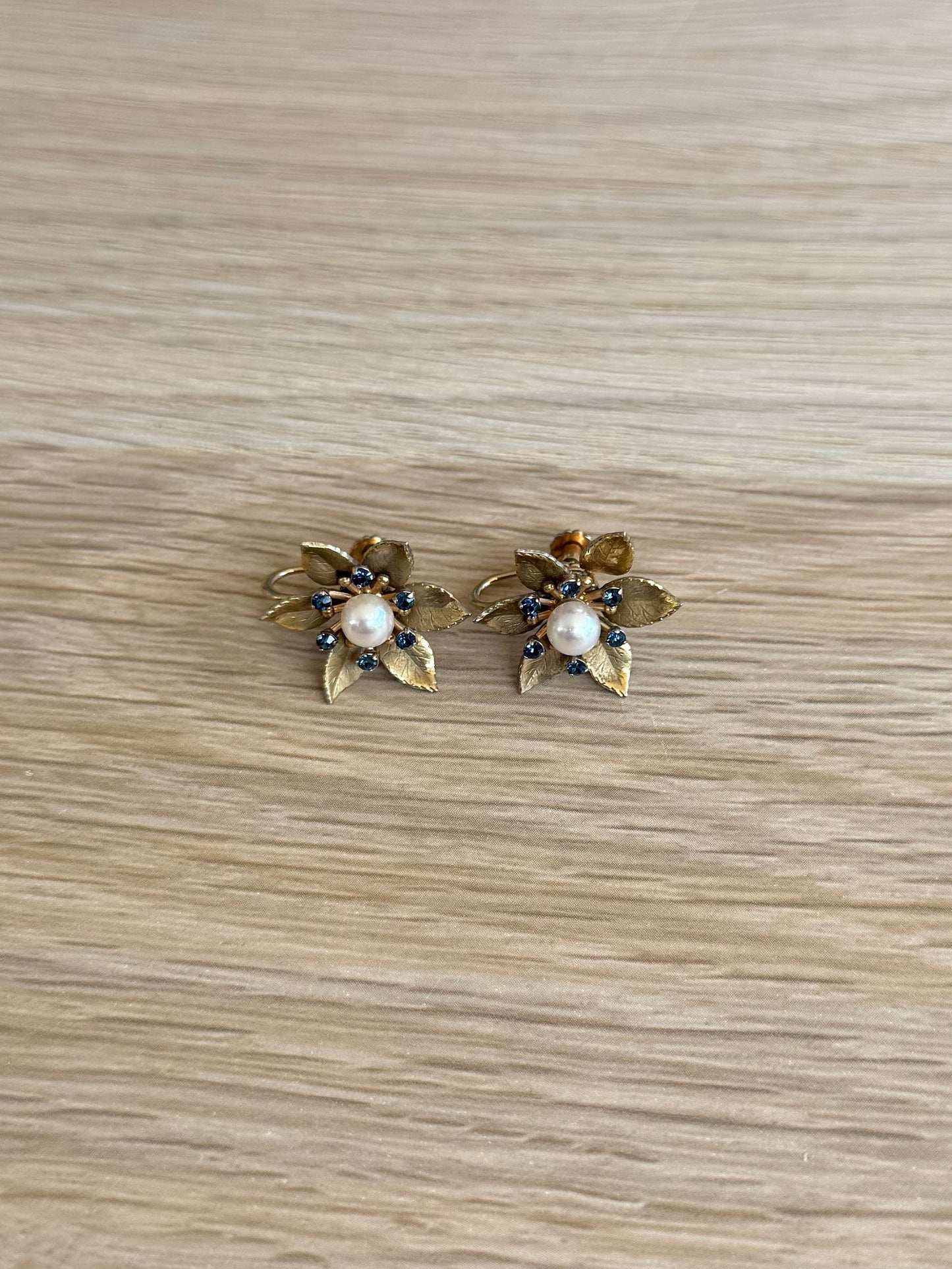 Vintage Pearl Flower & Rhinestone Earrings