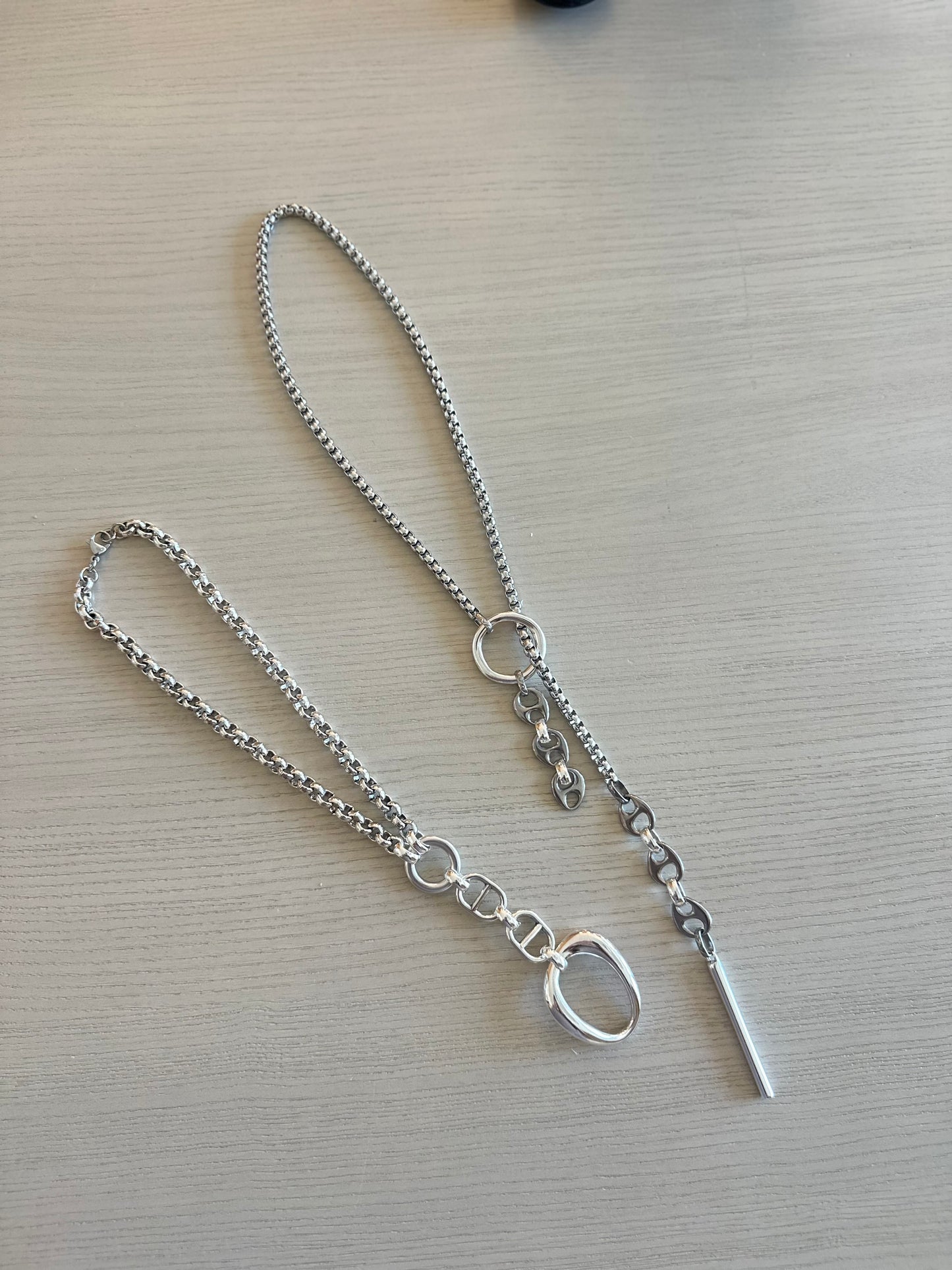 Coffee Bean Silver Lariat Necklace