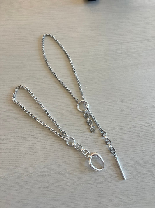 Coffee Bean Silver Lariat Necklace