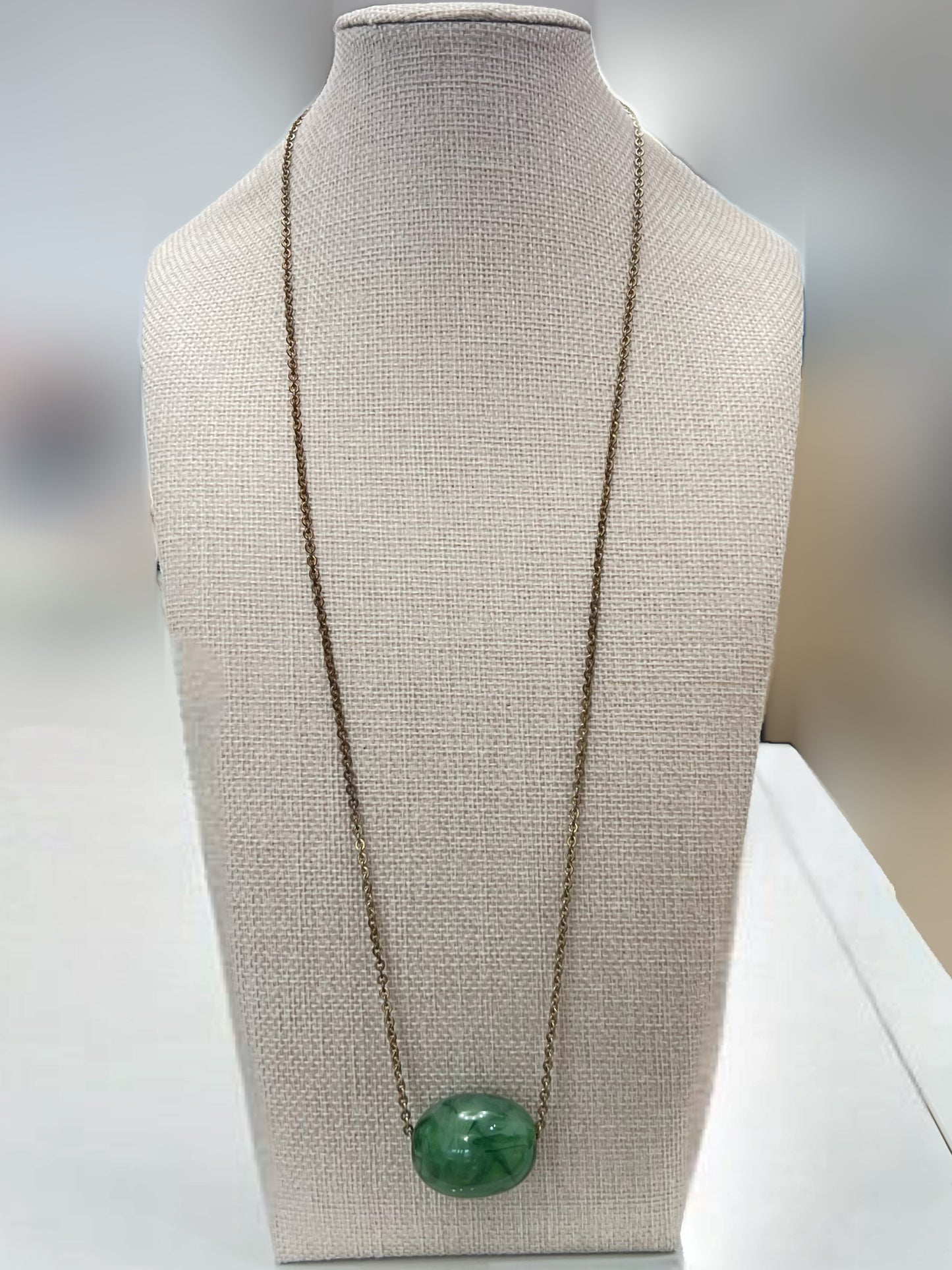 Vintage Green Lucite Stone Necklace