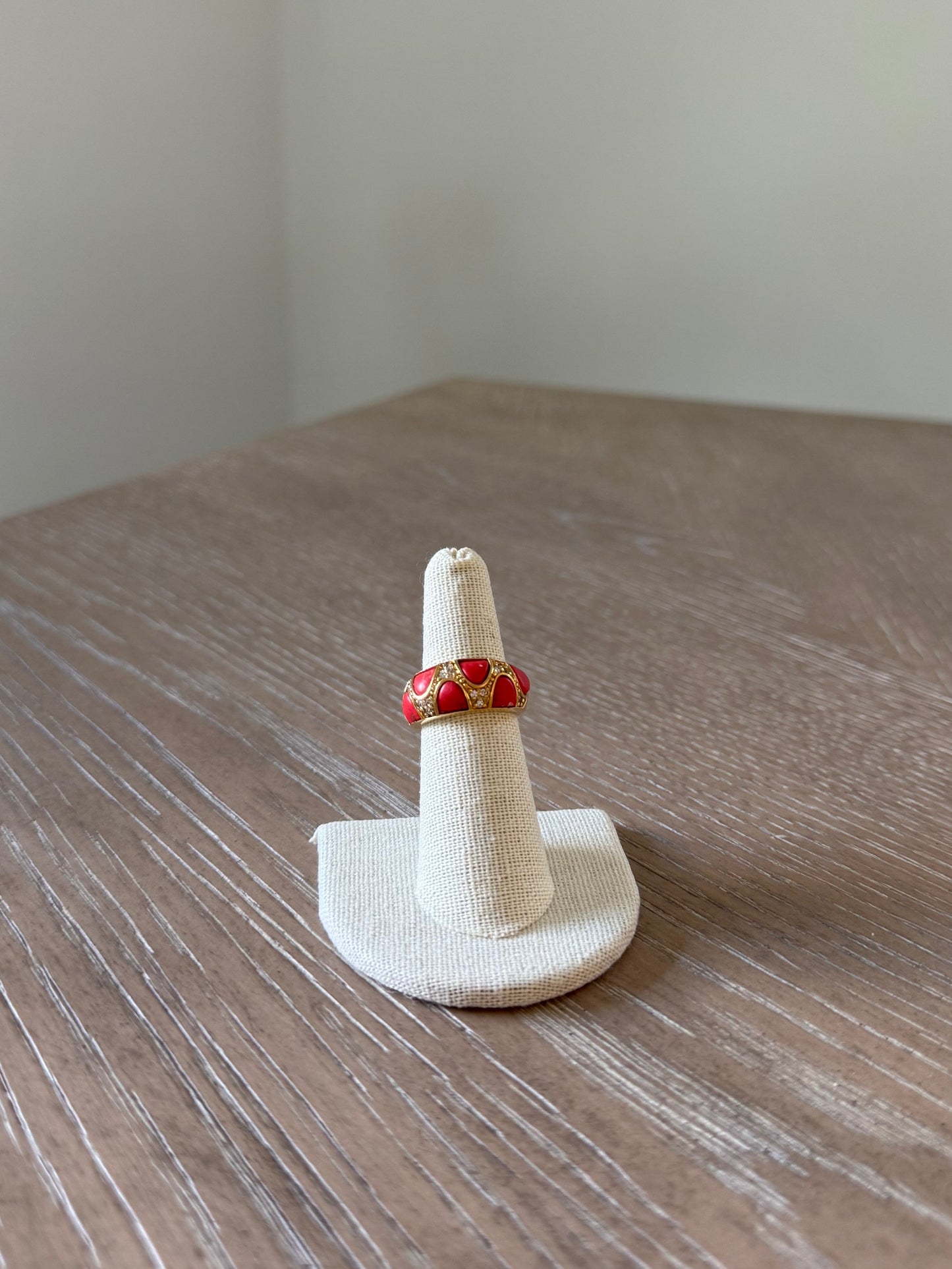 Red And Crystal Gold Tone Ring