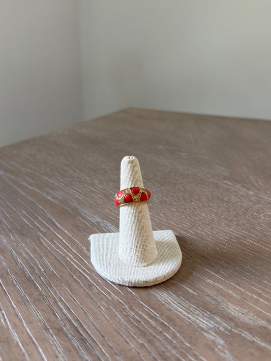Red And Crystal Gold Tone Ring