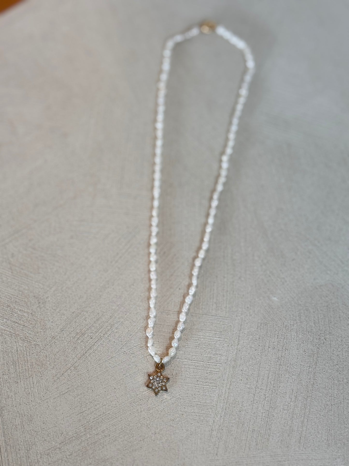 Vintage Pearl Beaded Necklace With Jewish Star Charm