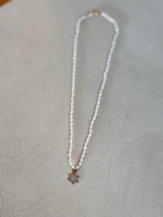 Vintage Pearl Beaded Necklace With Jewish Star Charm