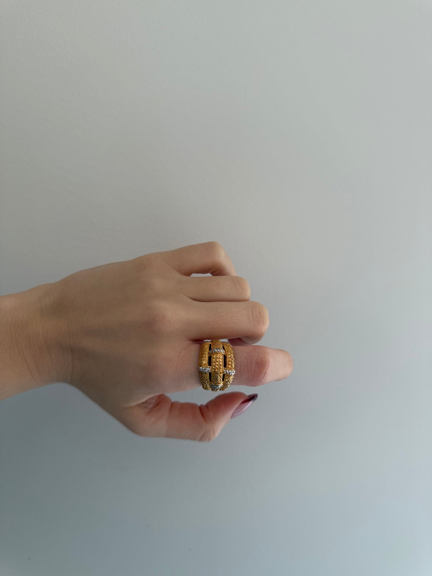 Vintage Gold Over Sterling Silver Vermeil Basket Weave Cigar Band