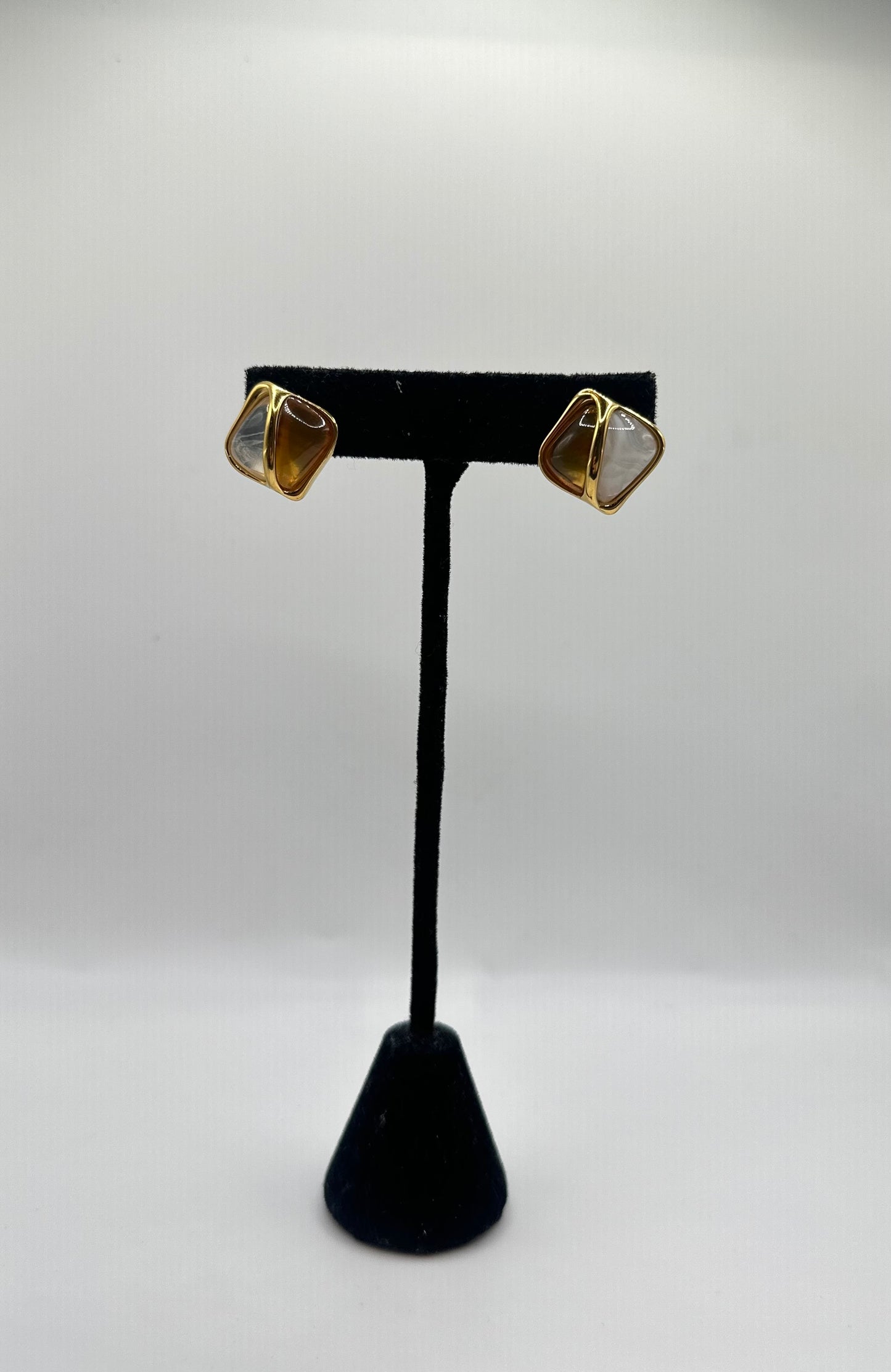 Gold Square Resin and Amber Earring