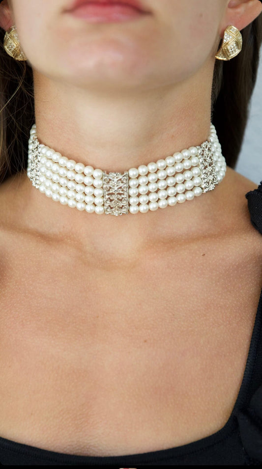 Multi Strand Pearl Choker Necklace