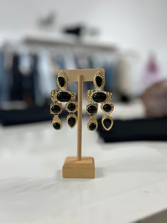 Black And Gold Hammered Hanging Earrings