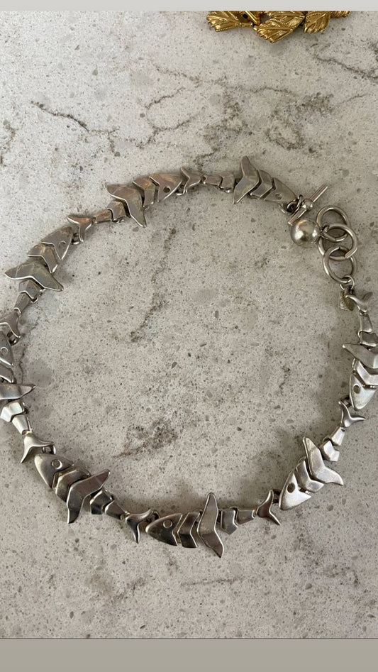 Vintage Silver Articulated Fish Collar Necklace