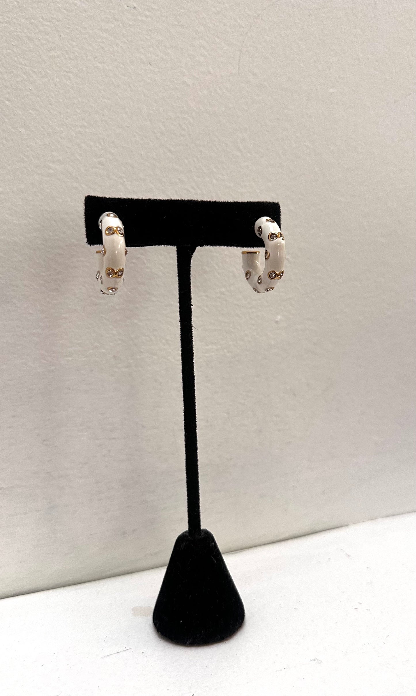 White Enamel and CZ Hoop Earrings