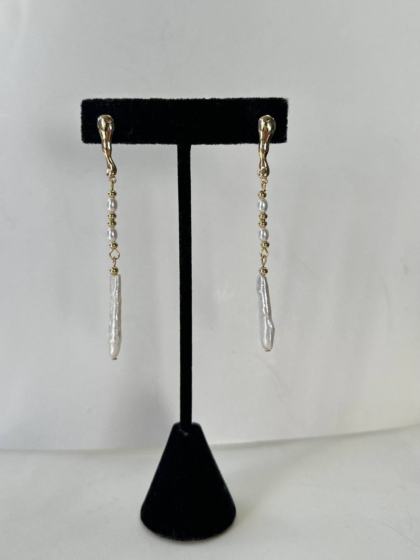 Gold and Pearl Hanging Earrings