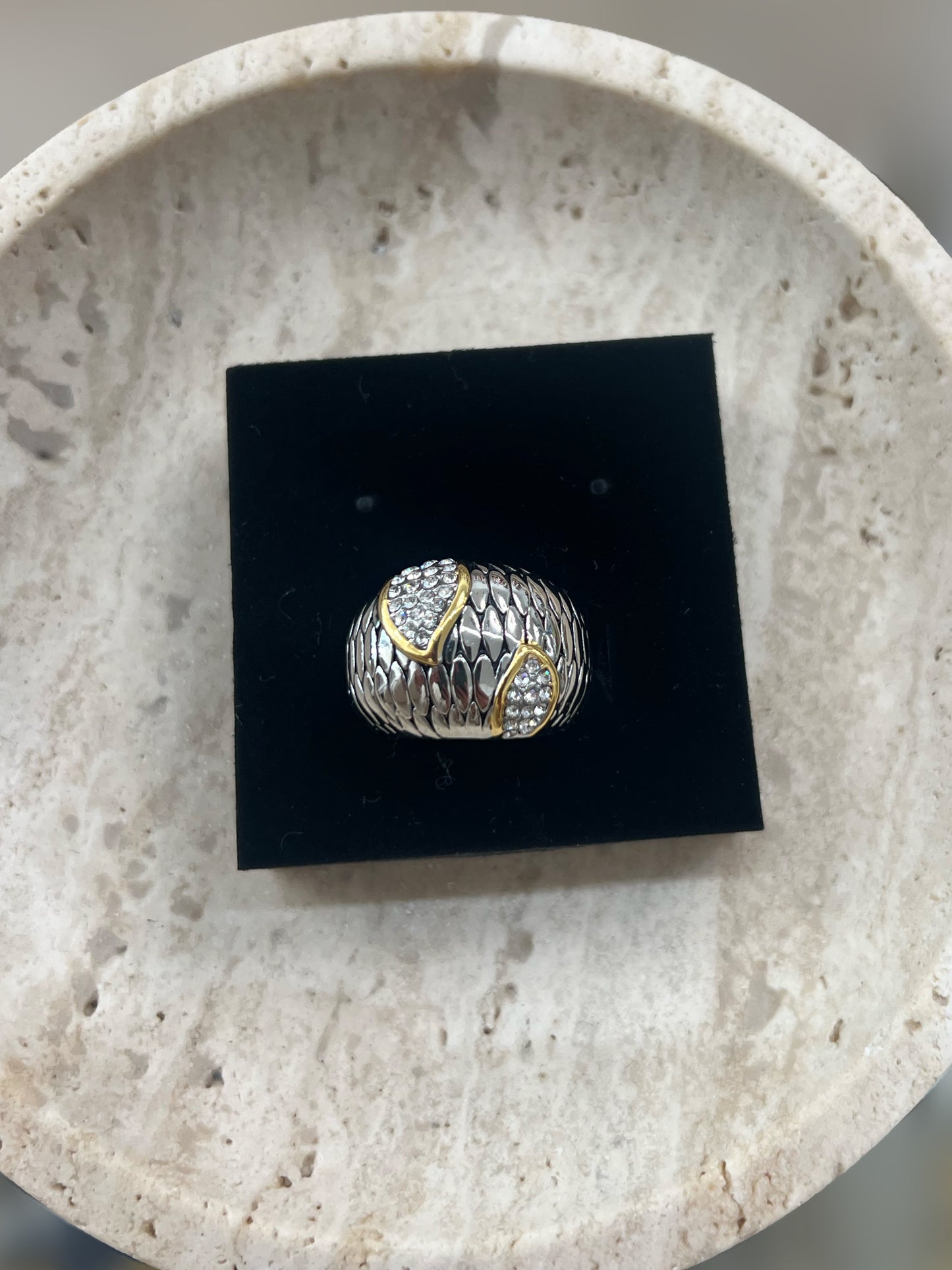 Two Tone And Crystal Ring