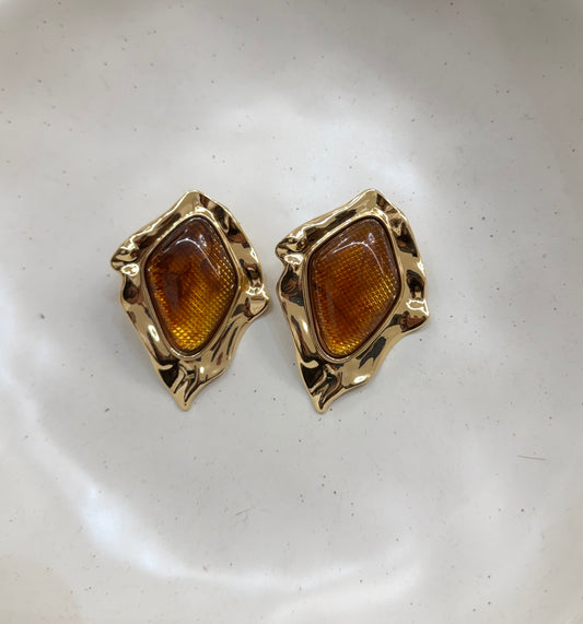 Brown and Gold Large Earring