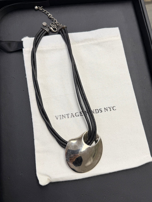 Black Leather Silver Bean Necklace