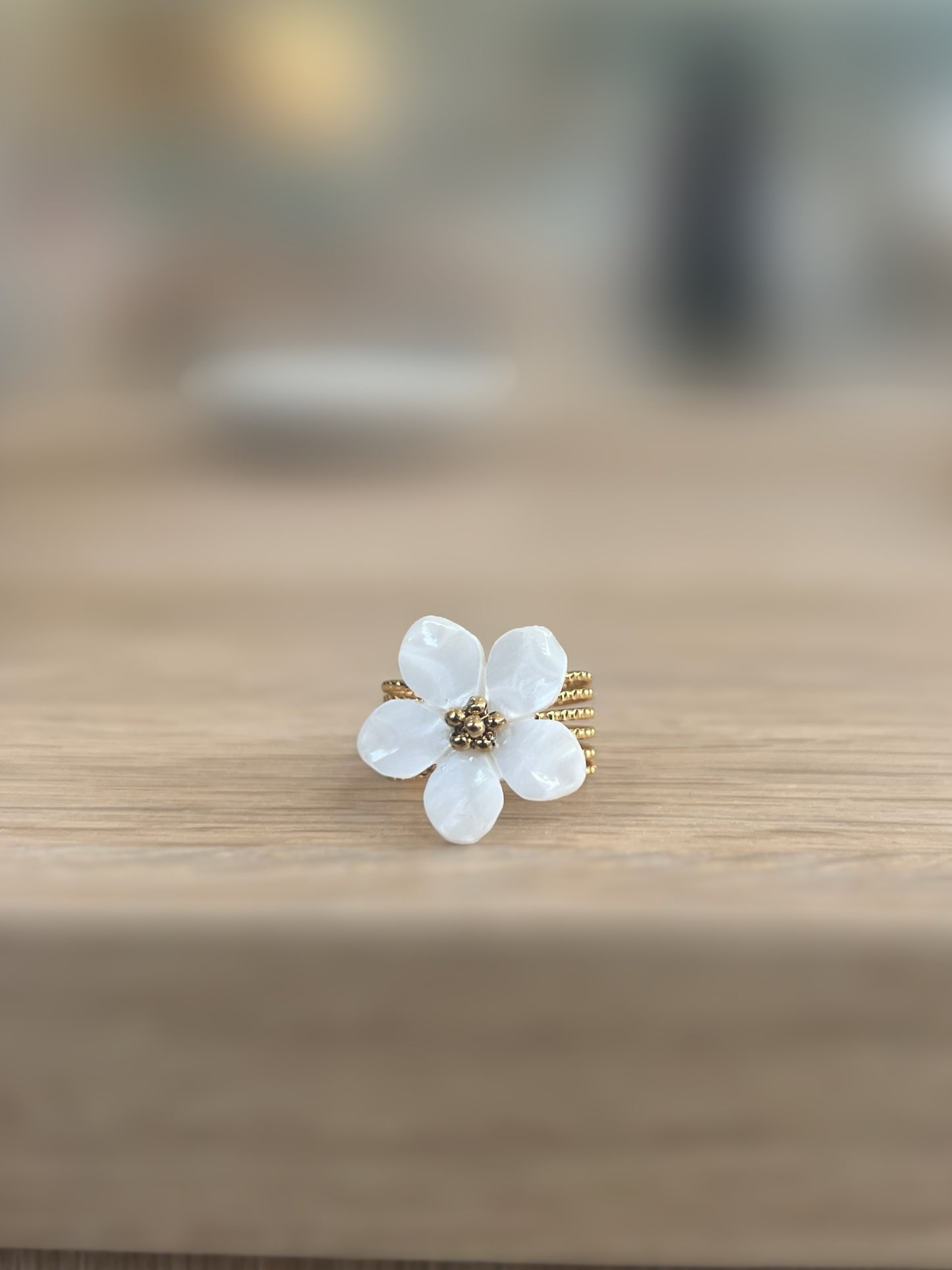 White Flower Gold Ring