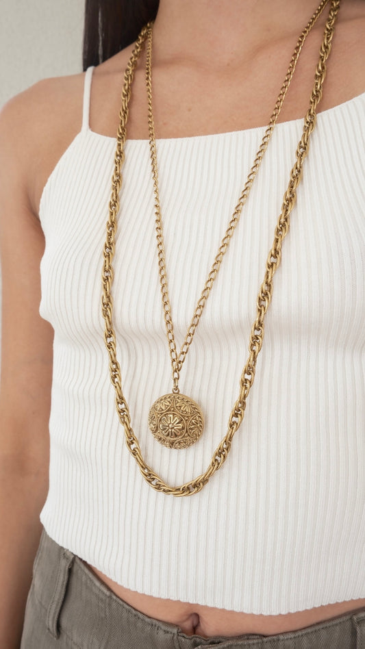 Vintage Locket Charm & Chain Necklace