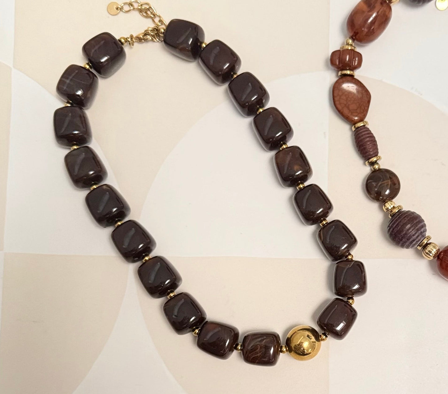 Brown and Gold Large Beaded Necklace