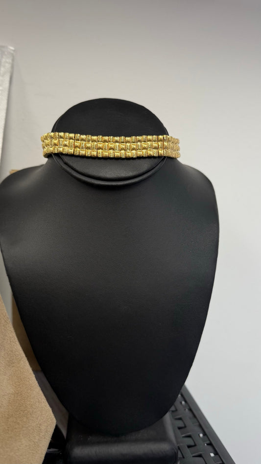 Gold Tone Textured Choker Necklace