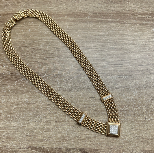 Gold Weave Linked Choker With Rhinestone