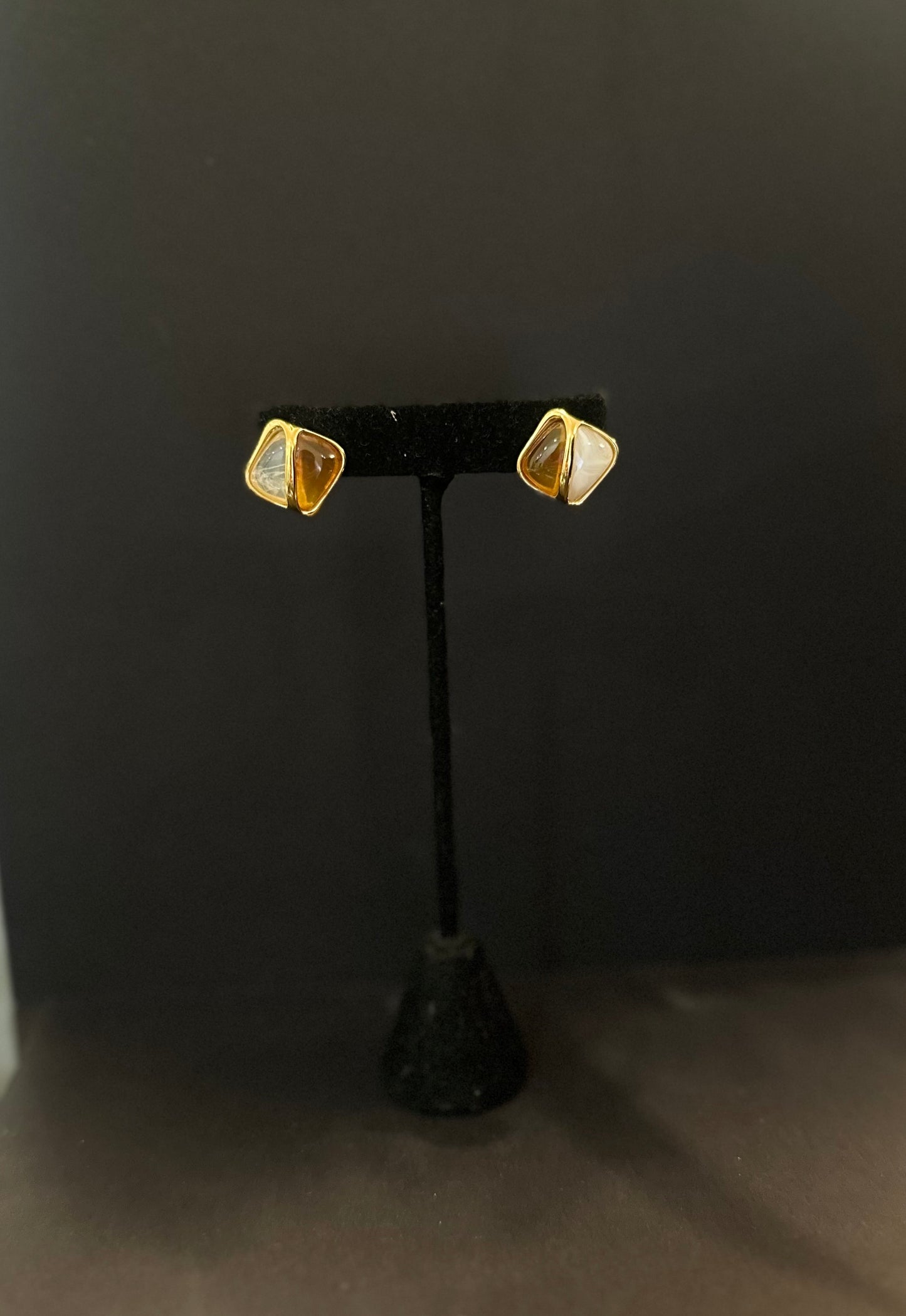 Gold Square Resin and Amber Earring