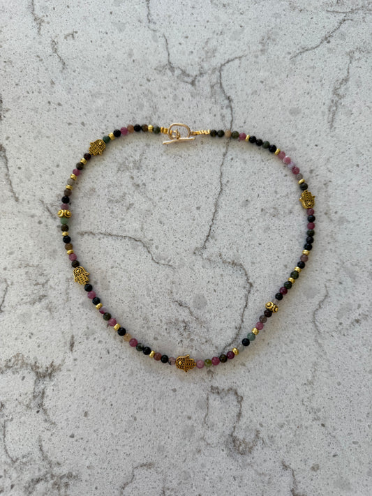 Tourmaline Gemstone Hamsa Necklace