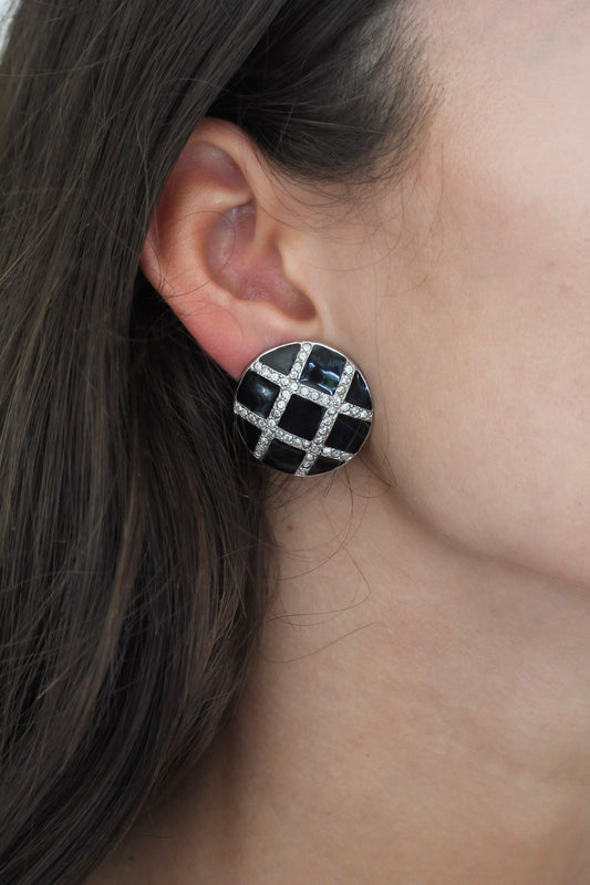 Black Checkered Circle Earrings