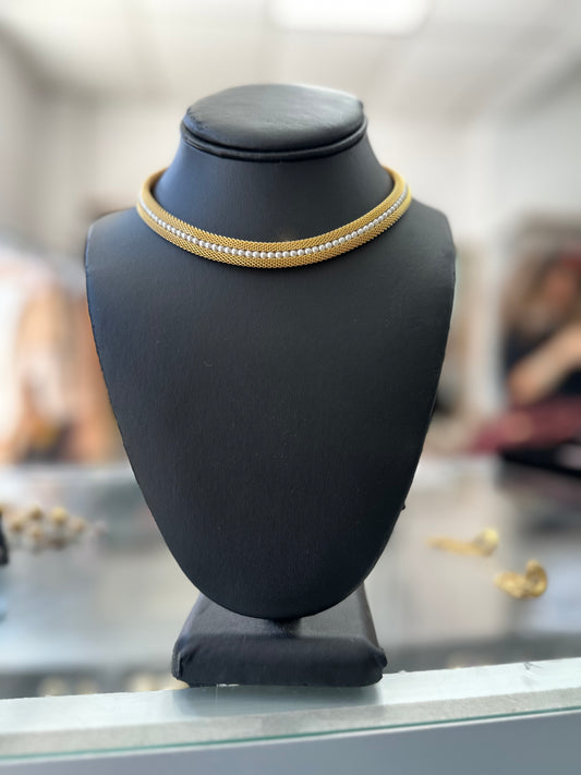 Vintage Gold Mesh and Pearl Collar Choker Necklace