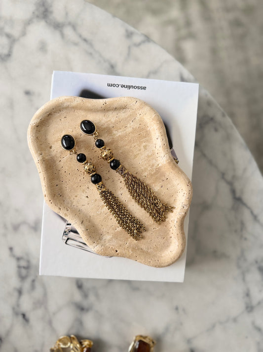 Gold And Black Tassel Earrings