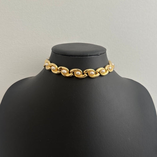 Gold & Faux Pearl Choker Necklace