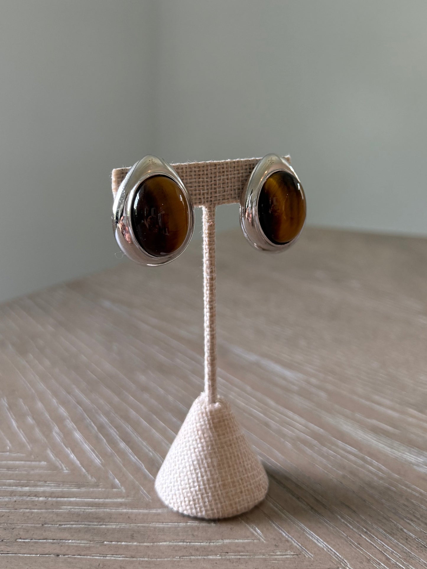Tigers Eye Silver Lined Earrings