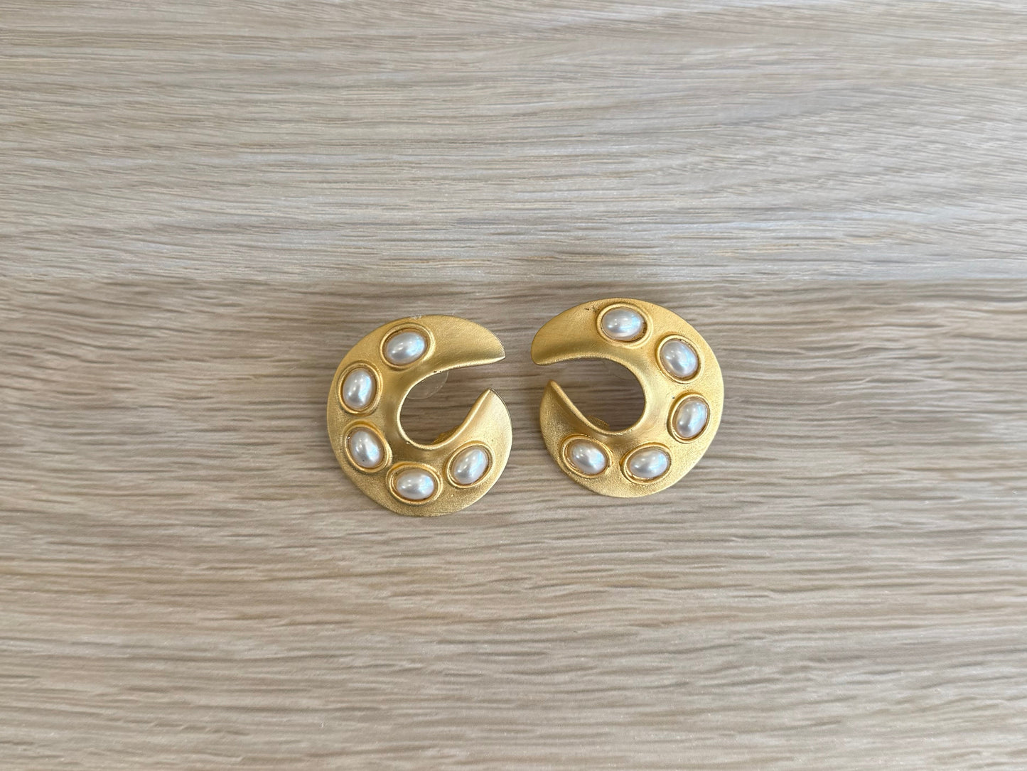 Vintage Matte Gold and Pearl Earrings